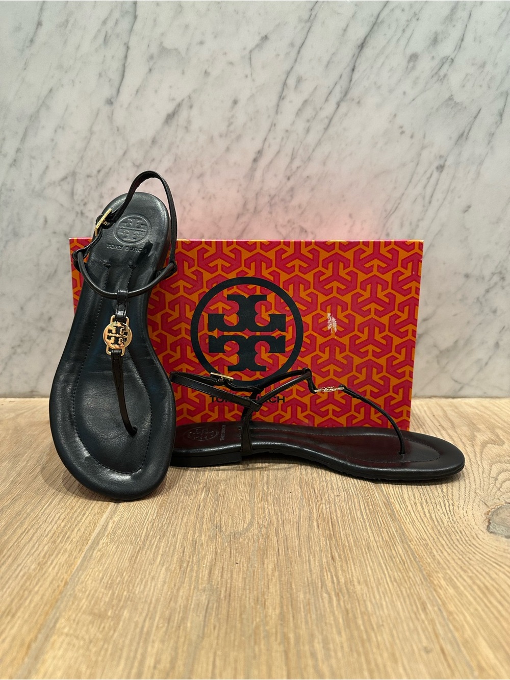 Tory Burch Emmy Thong Sandals in Black Leather